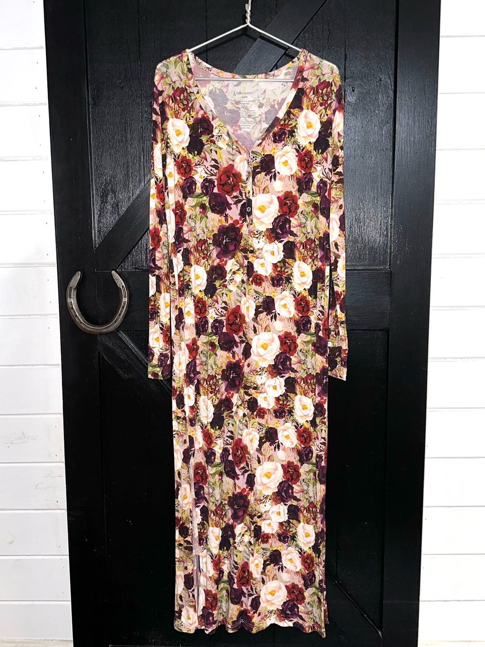 Posh Peanut Women’s Gracie Floral Bamboo Long Maxi Dress Snap V-Neck Size Small